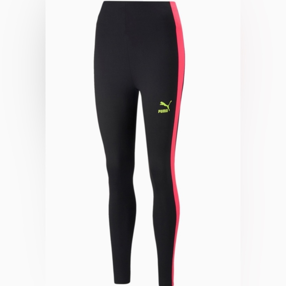 Women’s Puma Leggings with Neon Pink Side Panels